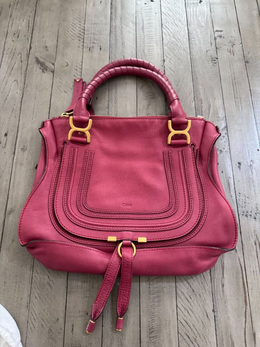 CHLOE Chloé Marcie Leather Satchel Shoulder Bag Burgundy Red Leather